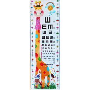 Наклейка на стіну UKC Baby Play дитячий ростомір Жираф та сонце з таблицею перевірки гостроти зору 78х24 см