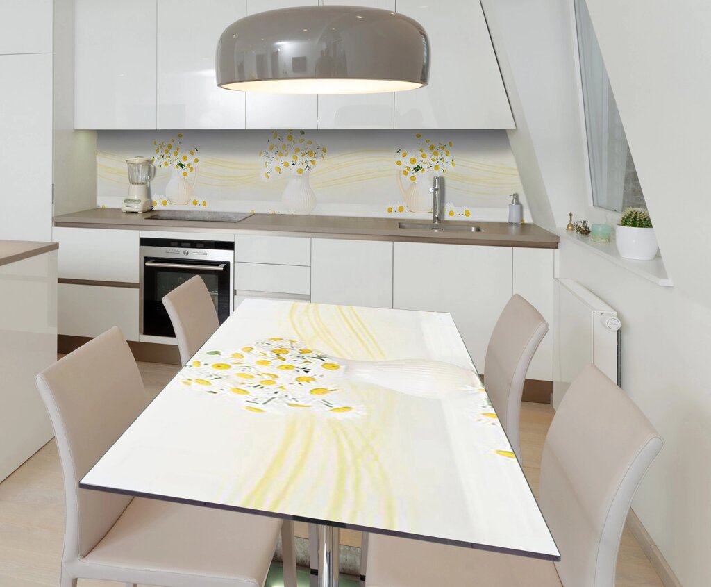 Наліпка 3Д вінілова на стіл Zatarga «Букети Ромашок» 600х1200 мм для будинків, квартир, столів, кофеєнь, від компанії інтернет-магазин "БИТПРОМТОРГ" - фото 1