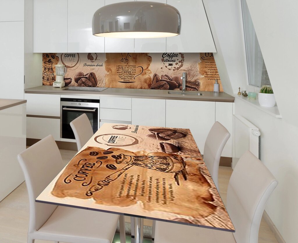 Наліпка 3Д вінілова на стіл Zatarga «Кавова друк» 600х1200 мм для будинків, квартир, столів, кофеєнь, кафе від компанії інтернет-магазин "БИТПРОМТОРГ" - фото 1