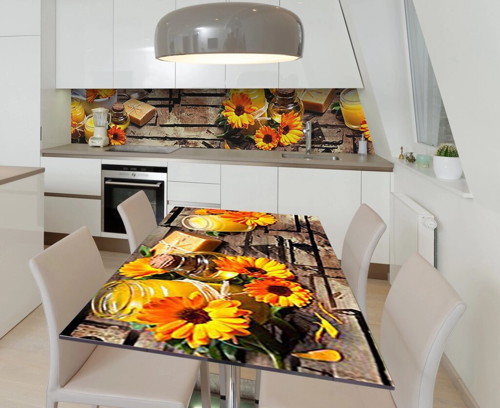 Наліпка 3Д вінілова на стіл Zatarga «Крем з календули» 600х1200 мм для будинків, квартир, столів, кофеєнь, від компанії інтернет-магазин "БИТПРОМТОРГ" - фото 1