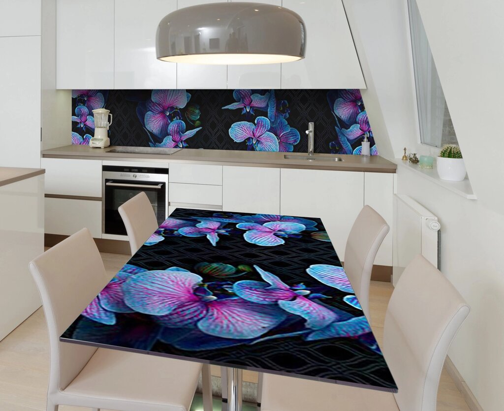 Наліпка 3Д виниловая на стол Zatarga «Ночь голубой орхидеи» 600х1200 мм для домов, квартир, столов, кофейн, від компанії інтернет-магазин "БИТПРОМТОРГ" - фото 1