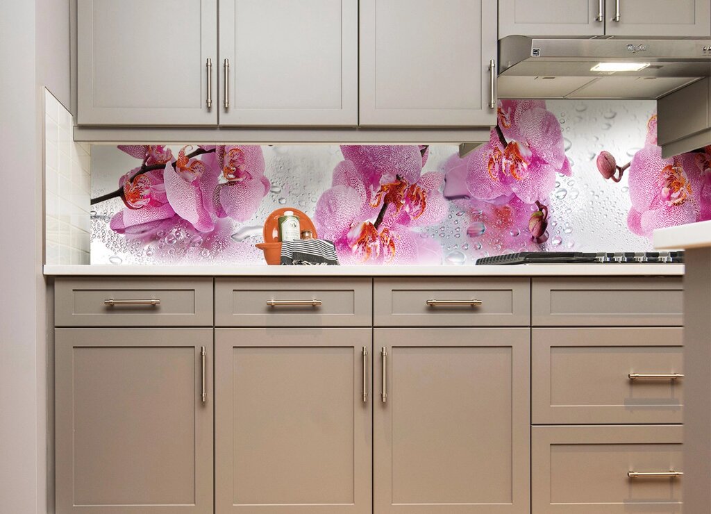 Наліпки кухонний фартух Zatarga "Рожеві Орхідеї та роса" 600х2000 мм рожевий від компанії інтернет-магазин "БИТПРОМТОРГ" - фото 1
