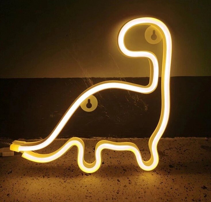 Настінний неоновий світильник нічник Angel Динозавр жовтий від компанії інтернет-магазин "БИТПРОМТОРГ" - фото 1