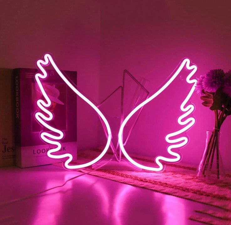 Настінний неоновий світильник нічник Крила рожеві 43*32 см Angel від компанії інтернет-магазин "БИТПРОМТОРГ" - фото 1