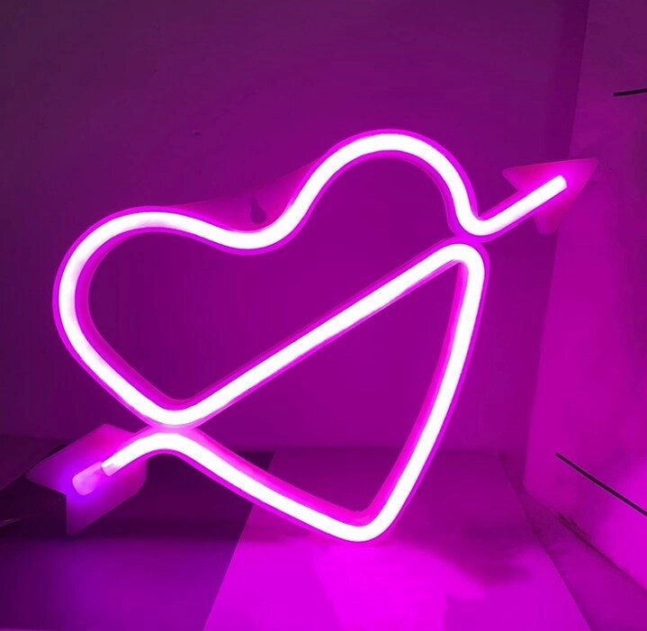 Настінний неоновий світильник нічник Серце Купідона рожеве Angel від компанії інтернет-магазин "БИТПРОМТОРГ" - фото 1