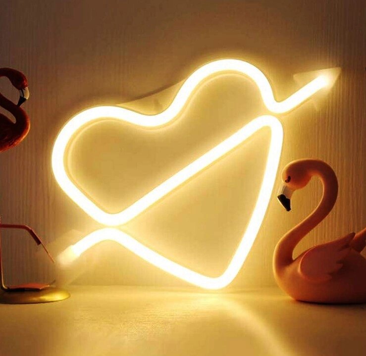 Настінний неоновий світильник нічник Серце Купідона жовте Angel від компанії інтернет-магазин "БИТПРОМТОРГ" - фото 1