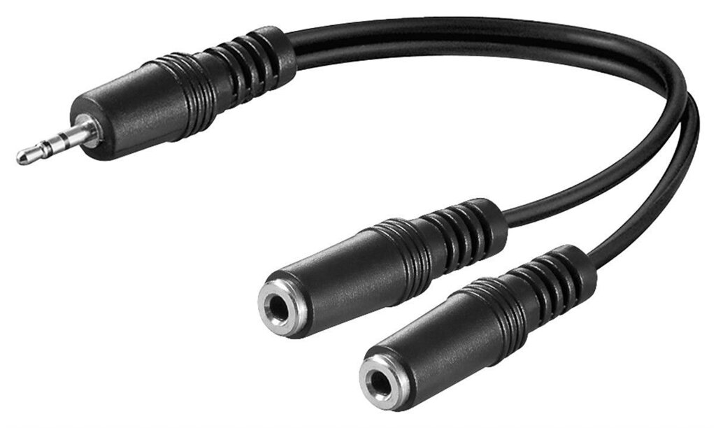 Перехідник аудіо Goobay Jack 3.5mm 3pin 1x2 M/F (Splitter) 0.2m Stereo-Stereo Nickel AUX чорний (75.05.0464) від компанії інтернет-магазин "БИТПРОМТОРГ" - фото 1