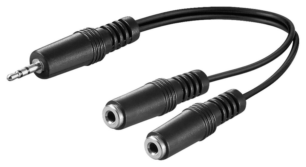 Перехідник аудіо Goobay Jack 3.5mm 3pin-3.5mm 2pinx2 M/F 0.2m Stereo-Mono V-form AUX чорний (75.05.0465) від компанії інтернет-магазин "БИТПРОМТОРГ" - фото 1