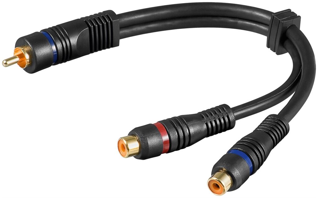 Перехідник аудіо Goobay RCA 1x2 M/F 0.2m Coaxial D=4.5mm OFCu Gold чорний (75.03.3649) від компанії інтернет-магазин "БИТПРОМТОРГ" - фото 1