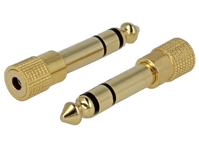 Перехідник аудіо Lucom Jack 3.5mm 3pin-6.3mm F/M адаптер Stereo Gold Metal золотистий (25.02.5231) від компанії інтернет-магазин "БИТПРОМТОРГ" - фото 1