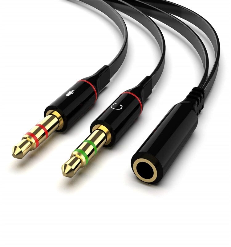 Перехідник аудіо Lucom Jack 3.5mm 4pin-3.5mm 3pinx2 F/M 0.2m (L-R-Gnd-Mic) CTIA Gold чорний (62.09.8064) від компанії інтернет-магазин "БИТПРОМТОРГ" - фото 1