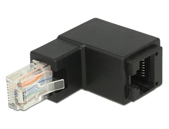 Перехідник мережевий Delock RJ45 UTP6 M/F адаптер кутовий 90°вверхGold чорний (70.08.6424) від компанії інтернет-магазин "БИТПРОМТОРГ" - фото 1