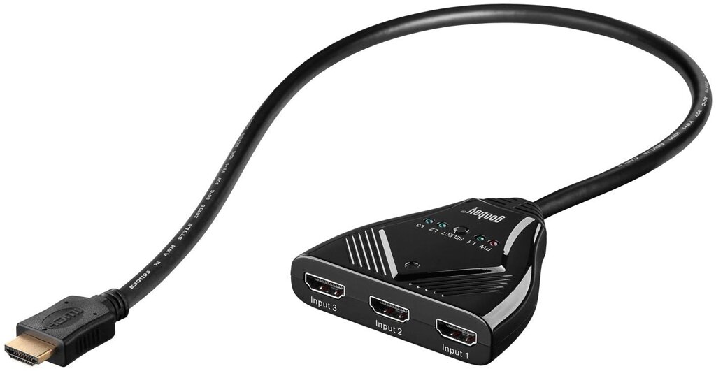 Перехідник моніторний Goobay HDMI 3x1 (Switch) Selector 1080p Pas автомат 0.6m чорний (75.06.0819) від компанії інтернет-магазин "БИТПРОМТОРГ" - фото 1