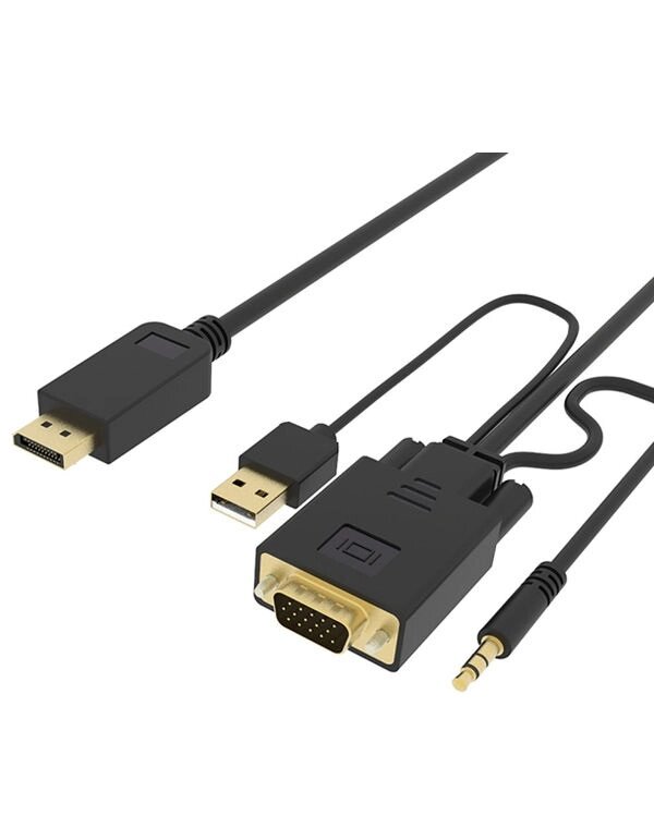 Перехідник моніторний Lucom DisplayPort-VGA HD15 M/M (DP-екран) 1080p 2.0m +Audio USBpower чорний (62.09.8237) від компанії інтернет-магазин "БИТПРОМТОРГ" - фото 1