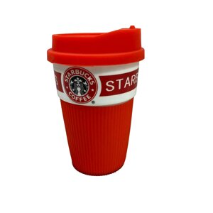 Стакан керамічний із силіконовою кришкою UKC 360 мл Starbucks 9702 червоний з білим в Дніпропетровській області от компании интернет-магазин "БЫТПРОМТОРГ"