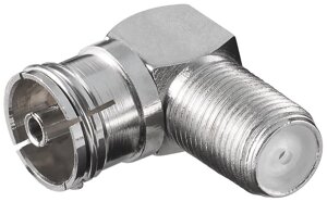 Перехідник антенний Goobay RF:F-Coaxial F/F 75 Ohm адаптер 90°(75.01.2237)