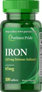 Мікроелемент Залізо Puritan's Pride Iron Ferrous Sulfate 65 mg 100 Tabs