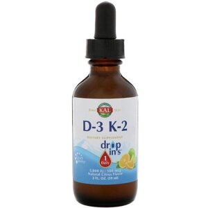 Комплекс Вітамін D3+K2 KAL Vitamin D-3 K-2 Drop Ins, 2 fl oz 59 ml Natural Citrus Flavor CAL41369