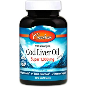 Риб'ячий жир із печінки тріски Carlson Labs Cod Liver Oil норвезький 1000 мг 100 капсул (1211) в Дніпропетровській області от компании интернет-магазин "БЫТПРОМТОРГ"