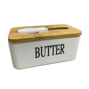 Маслянка керамічна з ножем "Butter A-PLUS 0480-2 білий в Дніпропетровській області от компании интернет-магазин "БЫТПРОМТОРГ"