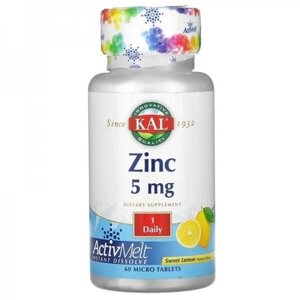 Мікроелемент Цинк KAL Zinc 5 mg 60 Micro Tablets Sweet Lemon