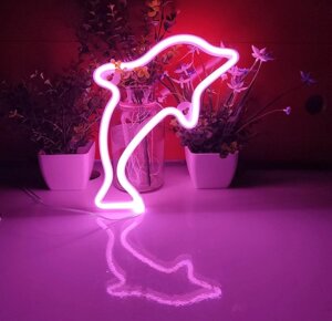 Настінний неоновий світильник нічник Дельфін рожевий Angel