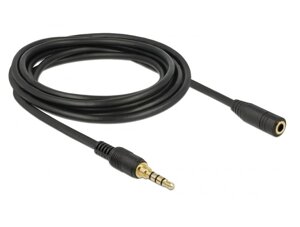 Кабель аудіо-сигнальний Delock Jack 3.5mm 4pin M/F 3.0m Long 1:1 AWG24 AUX Gold чорний (70.08.5633)