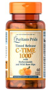 Вітамін C Puritan's Pride C-TIME 1000 with Rose Hips 1000 mg 60 Caplets