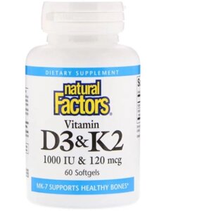 Комплекс Вітамін D3+K2 Natural Factors Vitamin D3 & K2 60 Softgels NFS-01292