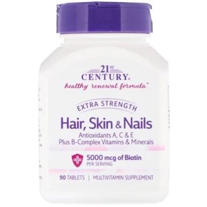 Комплекс для шкіри, волосся, нігтів 21st Century Hair, Skin & Nails, Extra Strength 90 Tabs CEN-27847