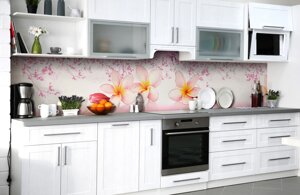 Скинали на кухню Zatarga "Рожеві Гавайські Квіти" 600х3000 мм вінілова 3Д Наліпка кухонний фартух