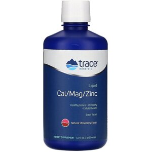 Мультимінеральний комплекс Trace Minerals Liquid Cal/Mag/Zinc, 32 fl oz 946 ml Natural Strawberry Flavor TMR-00230