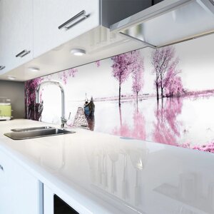 Скинали на кухню Zatarga «Рожеве озеро Фарби» 600х2000 мм вінілова 3Д Наліпка кухонний фартух