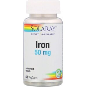 Мікроелемент Залізо Solaray Iron 50 mg 60 Veg Caps SOR-46105