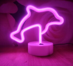 Нічник неоновий лампа світильник Дельфін рожевий SWF