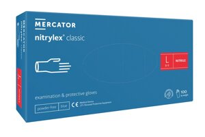 Рукавички нітрилові Mercator Medical Nitrylex Classic L Сині 100 шт (00-00000109)