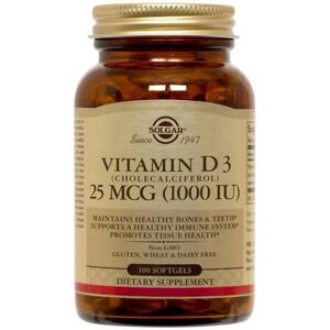 Вітамін D Solgar Vitamin D3 (Cholecalciferol) 1000 IU 100 Softgels