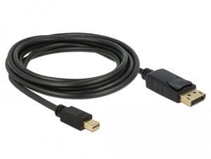 Кабель монітора-сигнальний Delock DisplayPort-mini M/M 3.0m v1.2 4K@60Hz 19p D=5.5mm Gold Cu чорний (70.08.2699)