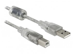 Кабель принтера Delock USB2.0 A-B M/M 0.5m AWG24+28 Ferrite D=4.0mm Gold прозорий (70.08.2057)