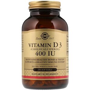 Вітамін D Solgar Vitamin D3 (Cholecalciferol) 400 IU 250 Softgels