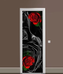Наклейка на двері Zatarga "Чорний шовк і червоні троянди" 650х2000 мм вінілова 3Д наклейка декор самоклеючий