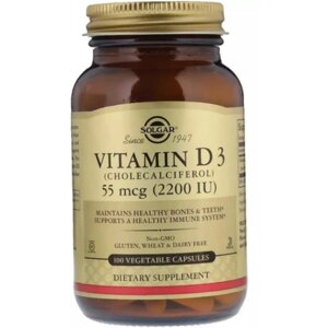 Вітамін D Solgar Vitamin D3 (Cholecalciferol) 2200 IU 100 Veg Caps SOL03317