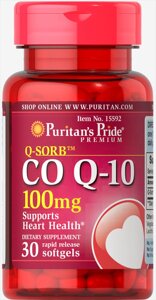 Коензим Puritan's Pride, Q-10, Q-SORB Co Q-10, 100 мг, 30 капсул (32714)