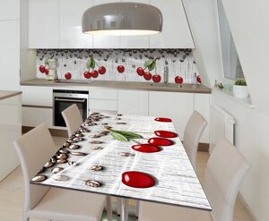 Наліпка 3Д виниловая на стол Zatarga «Вишни и Кофе» 600х1200 мм для домов, квартир, столов, кофейн,