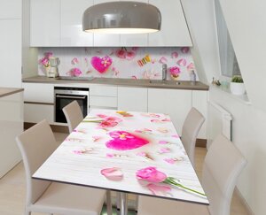 Наліпка 3Д вінілова на стіл Zatarga «Велике рожеве серце» 600х1200 мм для будинків, квартир, столів, кофеєнь,