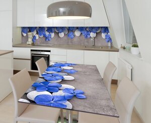 Наліпка 3Д вінілова на стіл Zatarga «Синя гортензія на гальці» 600х1200 мм для будинків, квартир, столів,