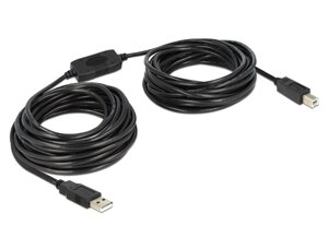 Кабель принтера Delock USB2.0 A-B M/M 10.0m Active 2xShielded (L=11m) AWG22 чорний (70.08.2915)