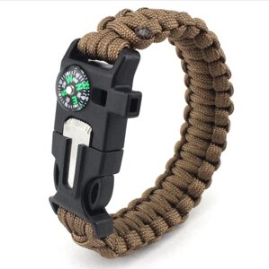 Браслет IP Paracord Flint-Fire + compass brown