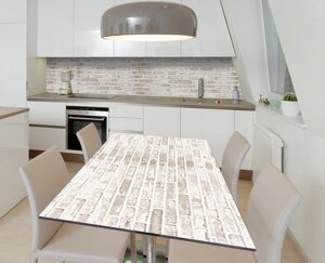 Наклейка 3Д вінілова на стіл Zatarga «Сіро-біла цегла» 600х1200 мм для будинків, квартир, столів, кав'ярень, кафе