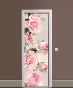 Наліпка на двері Zatarga «клейкий Рожеві Бутони Троянди » 650х2000 мм вінілова 3Д Наліпка декор